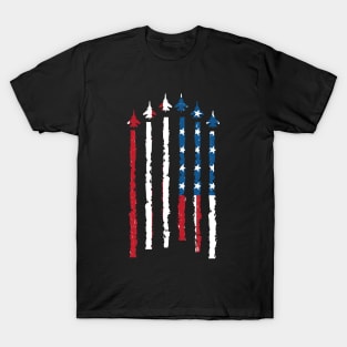 American Flag USA Fighter Jet Con Trail T-Shirt